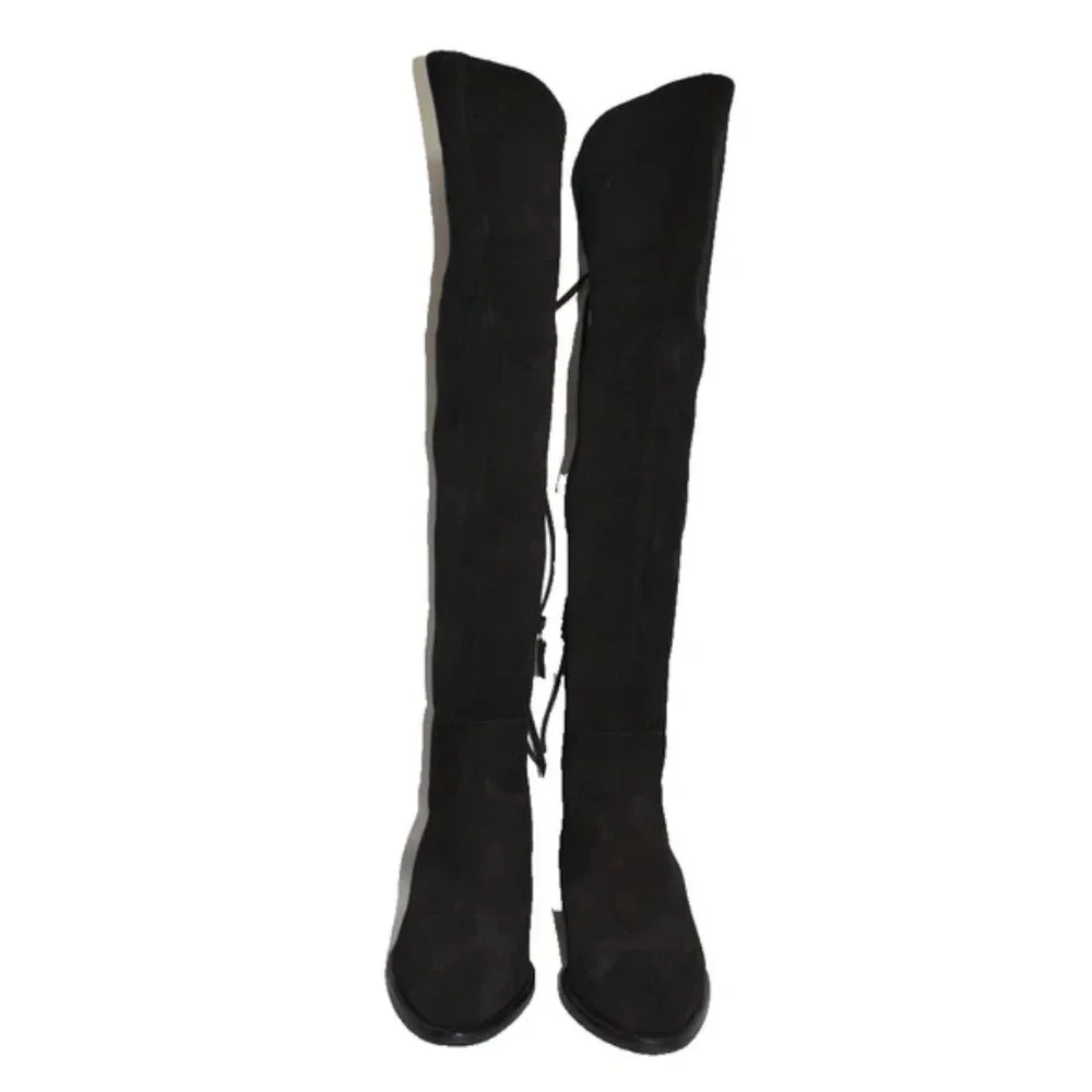 $750 AQUATALIA NICKI BLACK SUEDE WEATHERPROF OVER THE KNEE BOOT LACE 6.5 (MG16.5